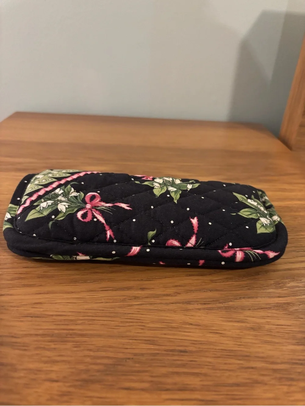 Vera Bradley quilted cotton eyeglasses case in a retired black floral pattern
